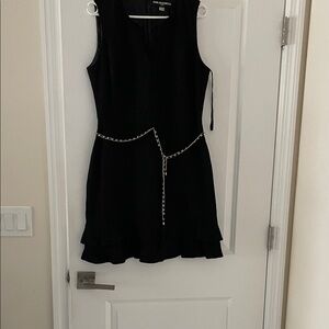 Karl Lagerfeld Black Sleeveless Dress with Chain Belt